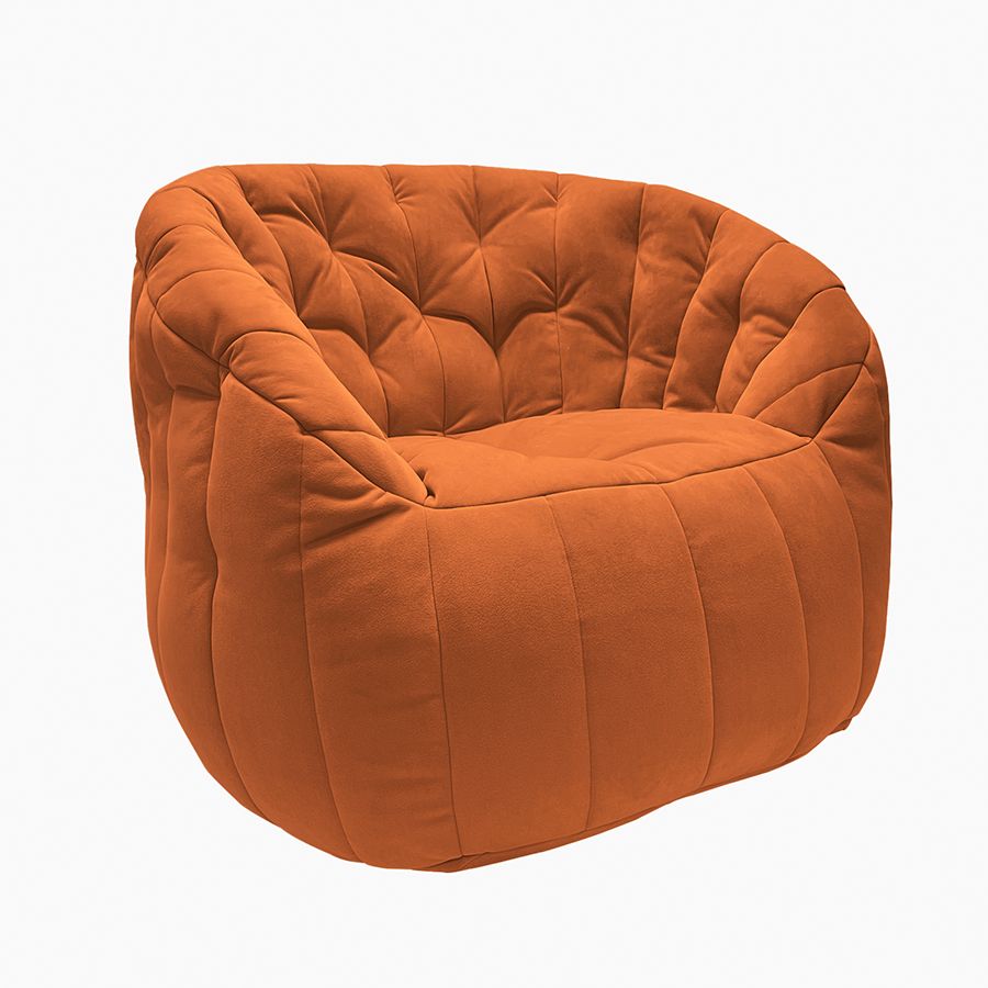 терракотовое полукруглое бескаркасное кресло Butterfly Sofa велюровое для гостиной, домашнего кинотеатра и офиса — вид сбоку