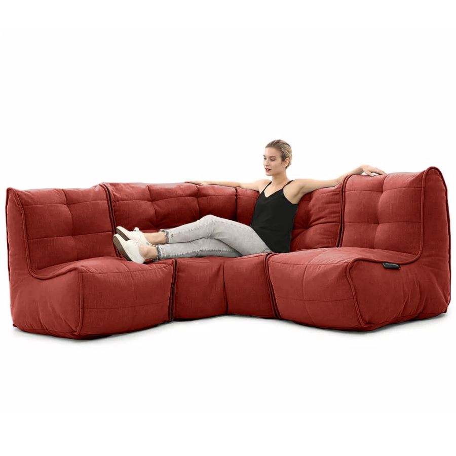 красное угловой модульный диван Mod3 Cozy Corner шенилловое для гостиной и кабинета — вид сбоку
