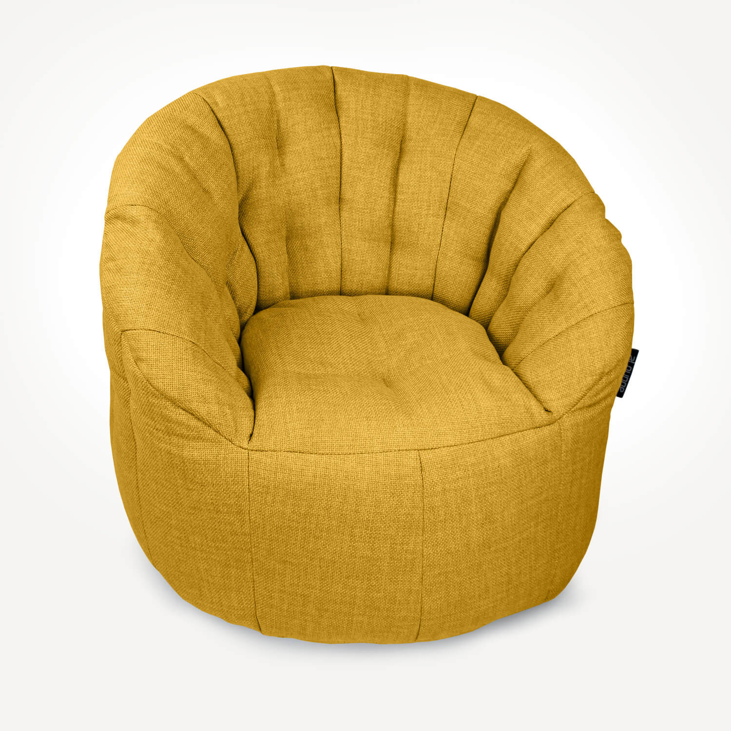 жёлтое полукруглое бескаркасное кресло Butterfly Sofa из рогожки для гостиной, домашнего кинотеатра и офиса — вид сбоку
