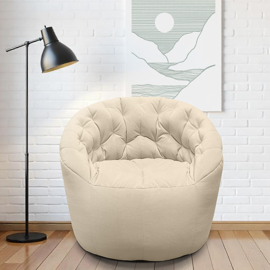 Купить лёгкое бескаркасное кресло Butterfly Light Sofa - Infinity White (молочный светло-бежевый Велюр)