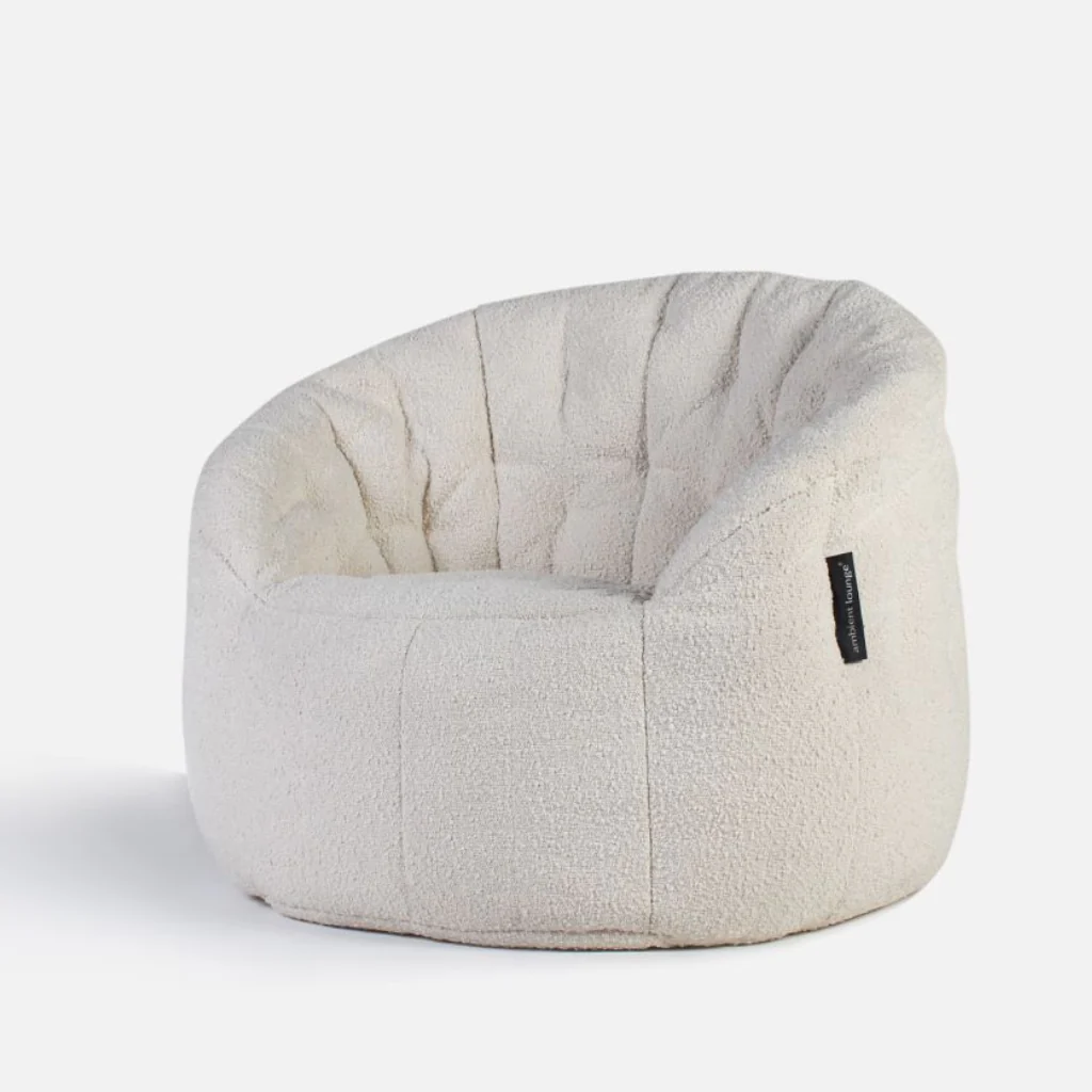 белое полукруглое бескаркасное кресло Butterfly Sofa из буклé для гостиной, домашнего кинотеатра и офиса