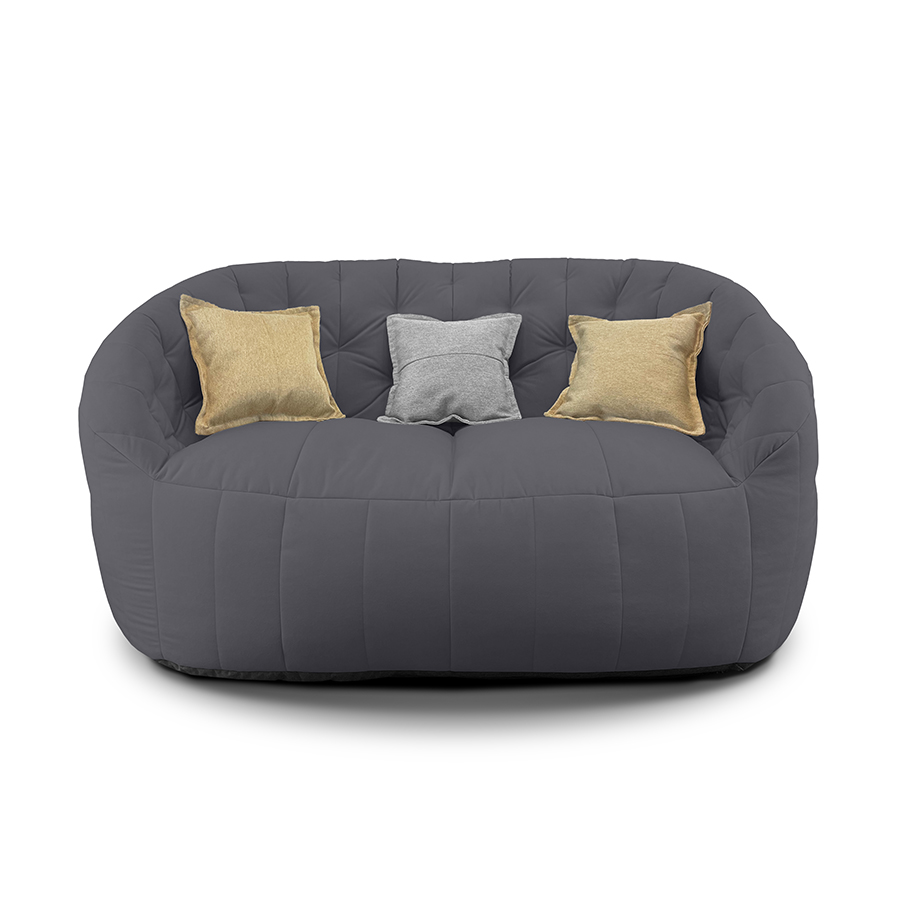 тёмно-серое двойной бескаркасный диван Butterfly Twin Sofa велюровое для гостиной и домашнего кинотеатра