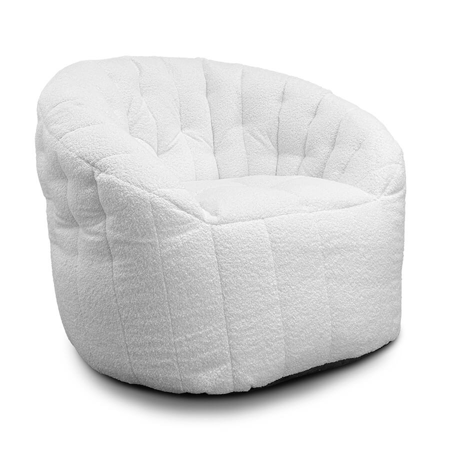 белое полукруглое бескаркасное кресло Butterfly Sofa из искусственного меха для гостиной, домашнего кинотеатра и офиса — вид сбоку