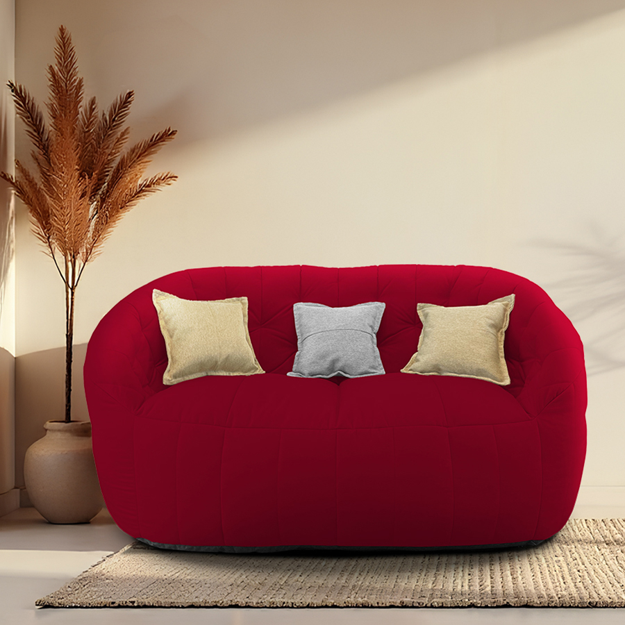 красное двойной бескаркасный диван Butterfly Twin Sofa велюровое в интерьере гостиная