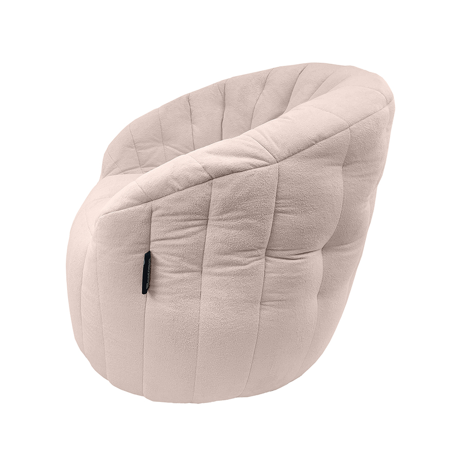пудровое полукруглое бескаркасное кресло Butterfly Sofa для гостиной, домашнего кинотеатра и офиса — вид сбоку
