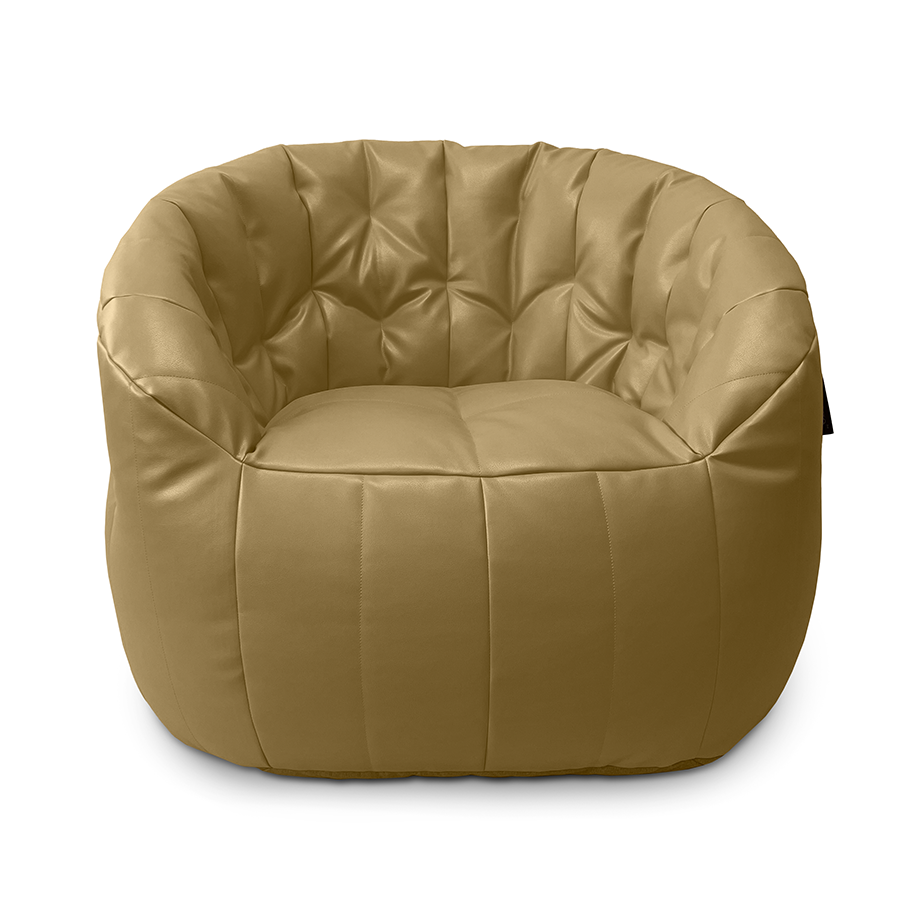 натуральное полукруглое бескаркасное кресло Butterfly Sofa из экокожи для гостиной, домашнего кинотеатра и офиса — фото в интерьере