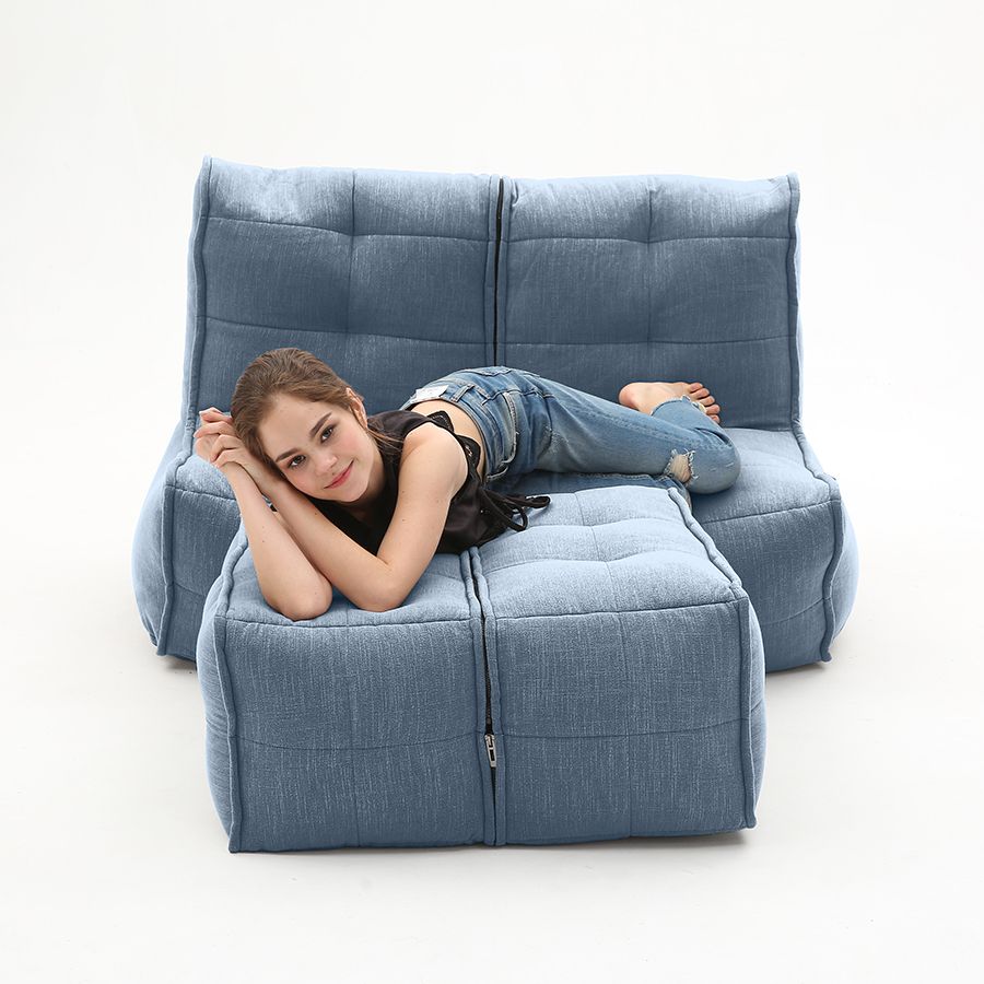 синее просторный модульный диван Twin Couch Deluxe шенилловое для гостиной и лаунж-зоны — вид сбоку