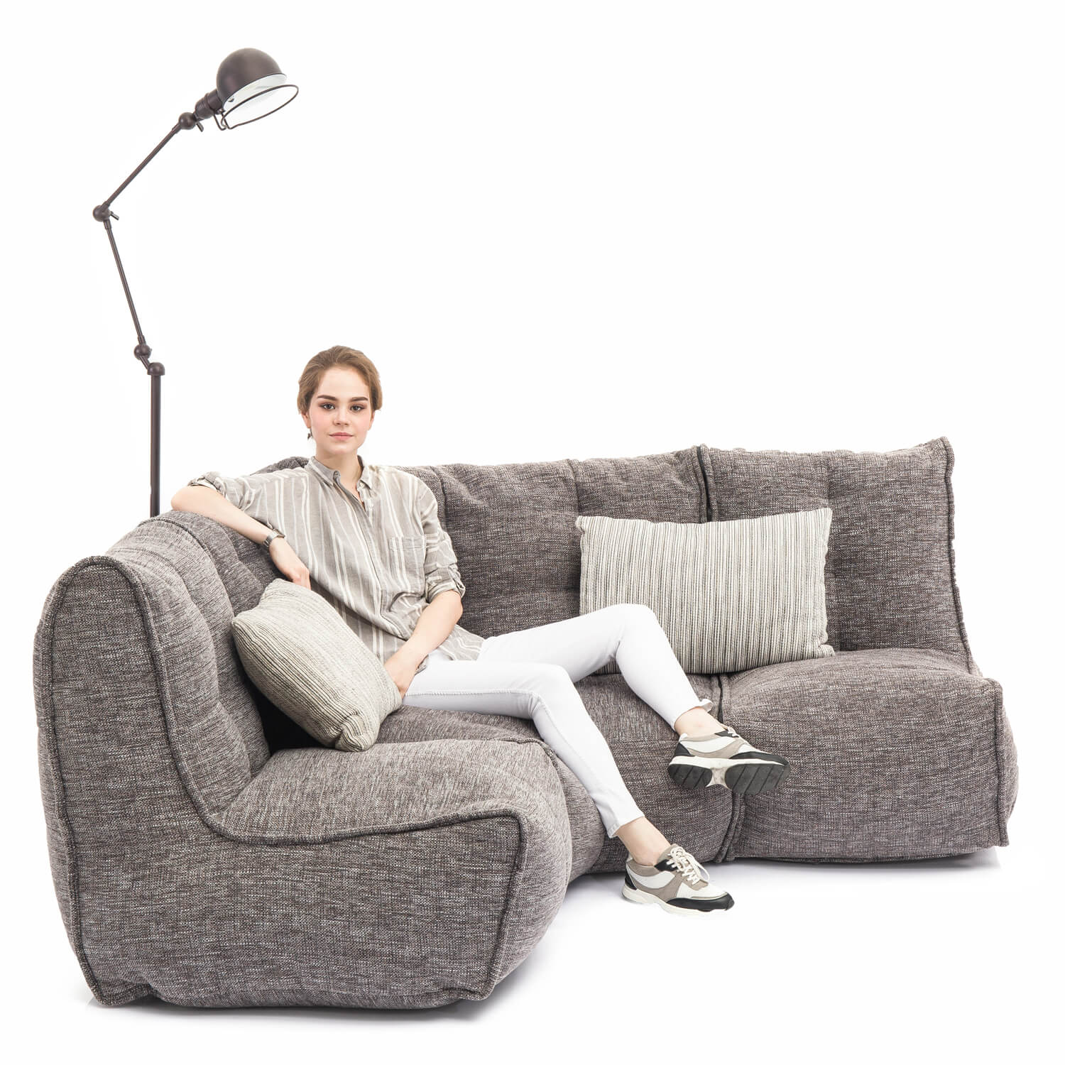 тёмно-серое угловой модульный диван Mod3 Cozy Corner из Sofa Weave для гостиной и кабинета — вид сбоку