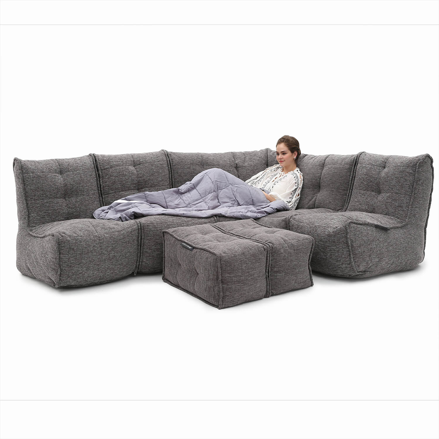 тёмно-серое большой лаунж-гарнитур Mod5 Living Lounge из Sofa Weave для гостиной и event-пространства — вид сбоку