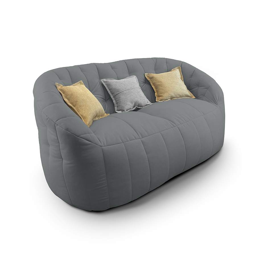 серое двойной бескаркасный диван Butterfly Twin Sofa велюровое для гостиной и домашнего кинотеатра