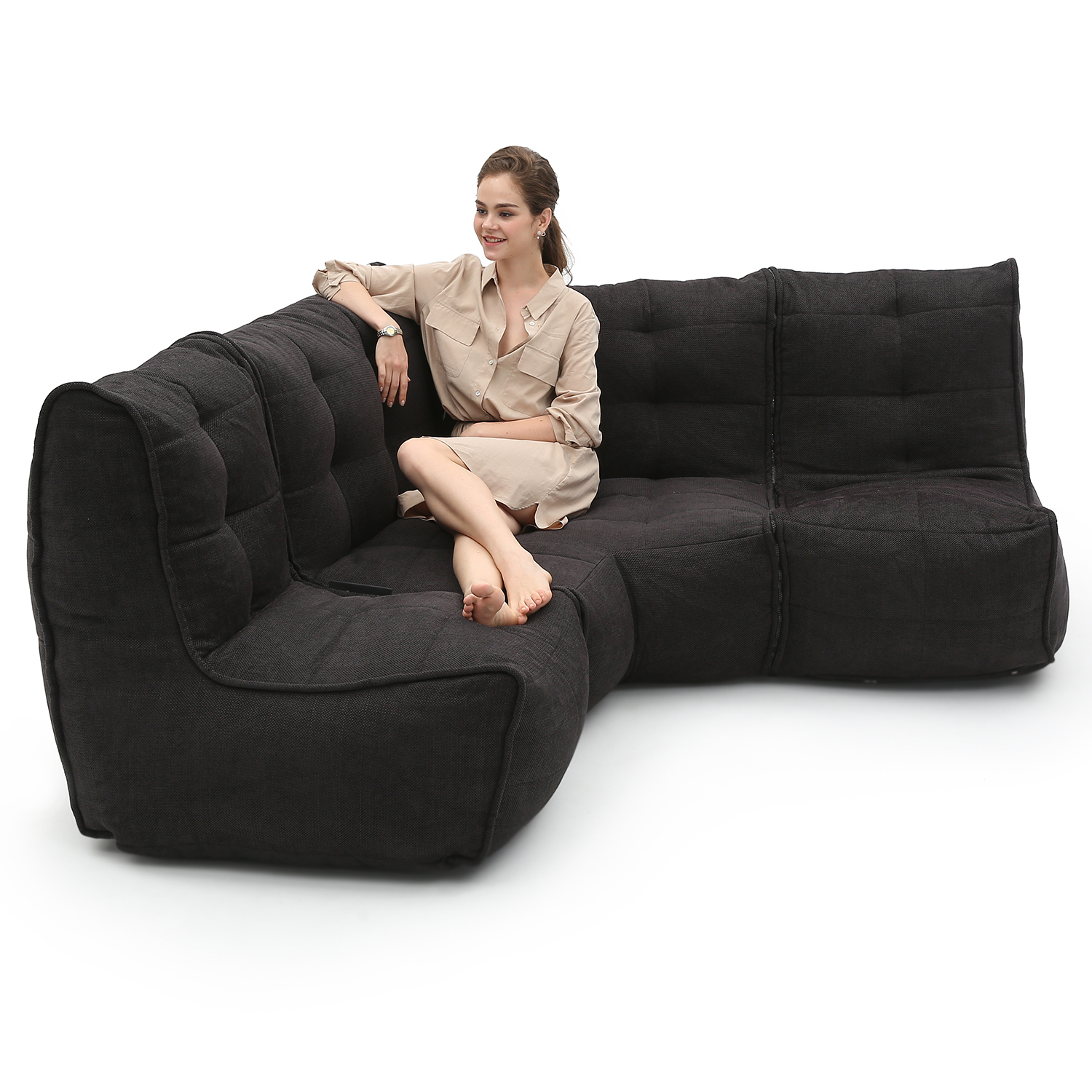 чёрное-графитовое угловой модульный диван Mod3 Cozy Corner из Sofa Weave для гостиной и кабинета — фото в интерьере