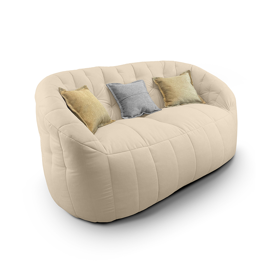 белое двойной бескаркасный диван Butterfly Twin Sofa велюровое для гостиной и домашнего кинотеатра — вид сбоку