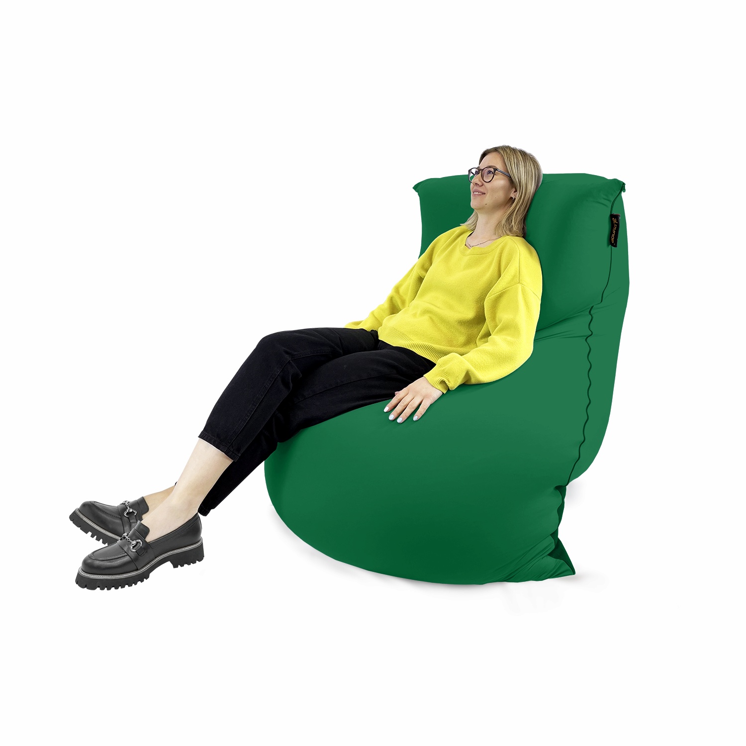 зелёное мягкое кресло-мешок SNUGG эластичное (спандекс) для детской, гостиной и игровой зоны — фото в интерьере