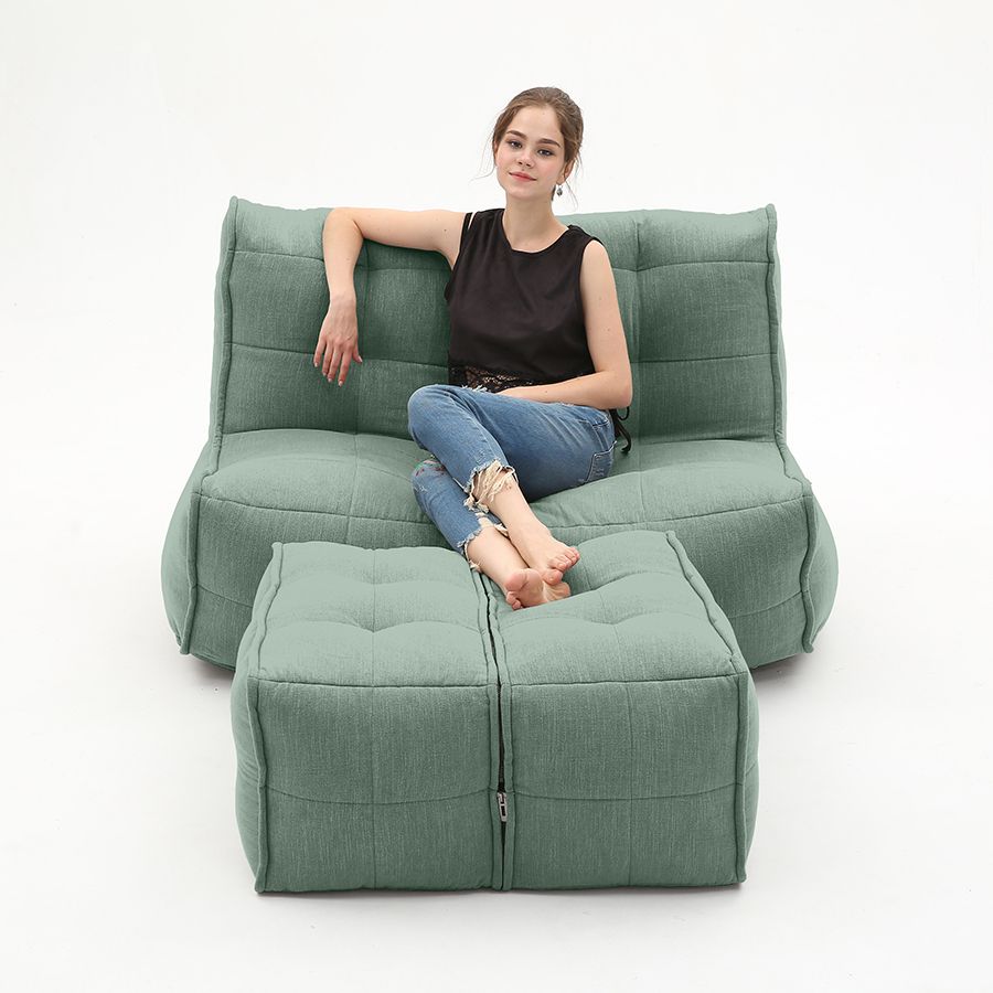 мятное просторный модульный диван Twin Couch Deluxe шенилловое для гостиной и лаунж-зоны — крупный план