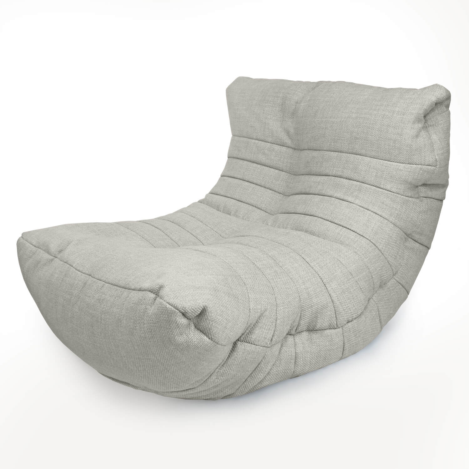 светло-серое акустический бескаркасный диван Acoustic Sofa из рогожки для домашнего кинотеатра, офиса и студии — вид сбоку