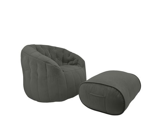 чёрное-графитовое просторное бескаркасное кресло Butterfly Sofa Deluxe велюровое в интерьере гостиная