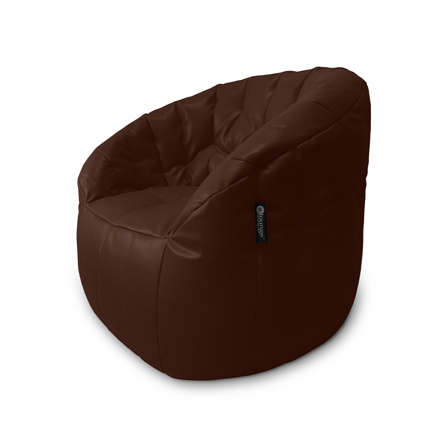 шоколадное полукруглое бескаркасное кресло Butterfly Sofa из экокожи для гостиной, домашнего кинотеатра и офиса — фото в интерьере