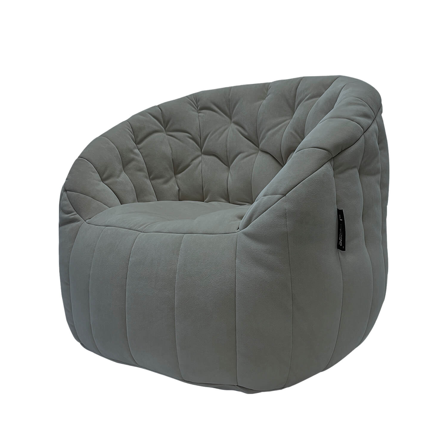 серое полукруглое бескаркасное кресло Butterfly Sofa велюровое в интерьере гостиная