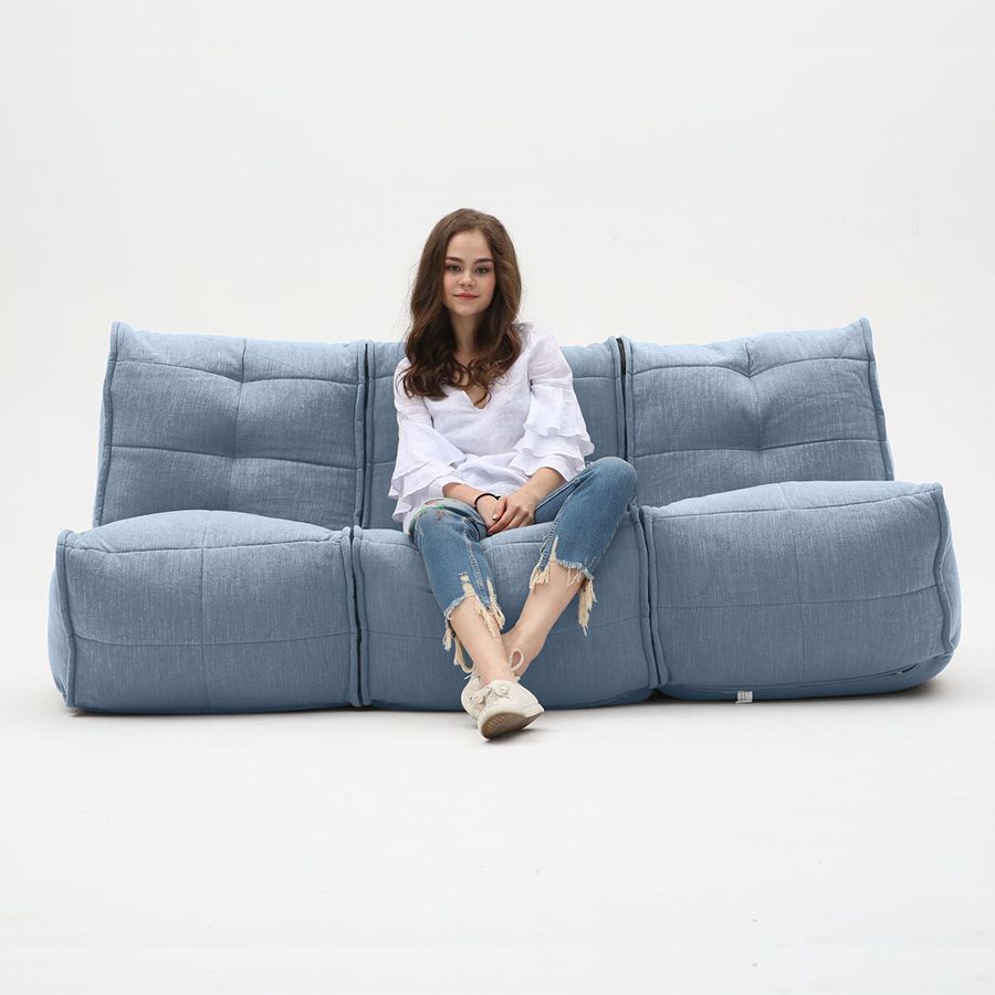 синее модульный диван-кинотеатр Mod3 Movie Couch шенилловое для домашнего кинотеатра и гостиной — крупный план