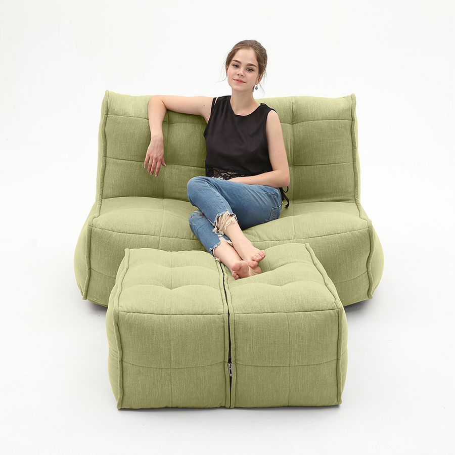 зелёное просторный модульный диван Twin Couch Deluxe шенилловое для гостиной и лаунж-зоны — крупный план
