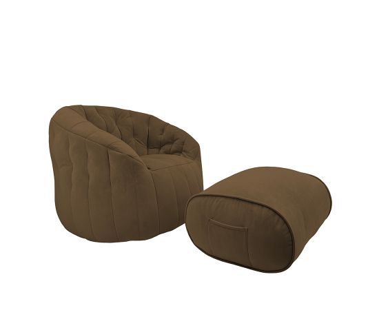 шоколадное просторное бескаркасное кресло Butterfly Sofa Deluxe велюровое в интерьере гостиная