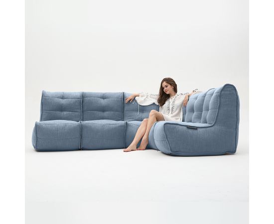 синее Г-образный модульный диван Mod4 L Sofa шенилловое в интерьере гостиная