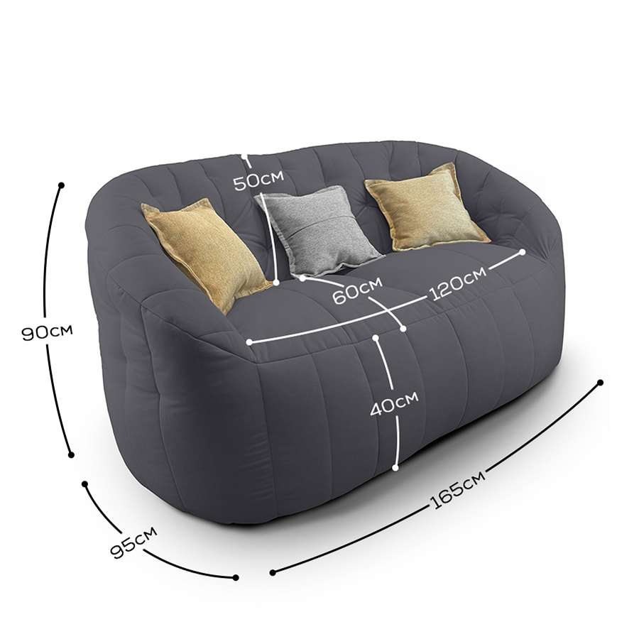 тёмно-серое двойной бескаркасный диван Butterfly Twin Sofa велюровое для гостиной и домашнего кинотеатра
