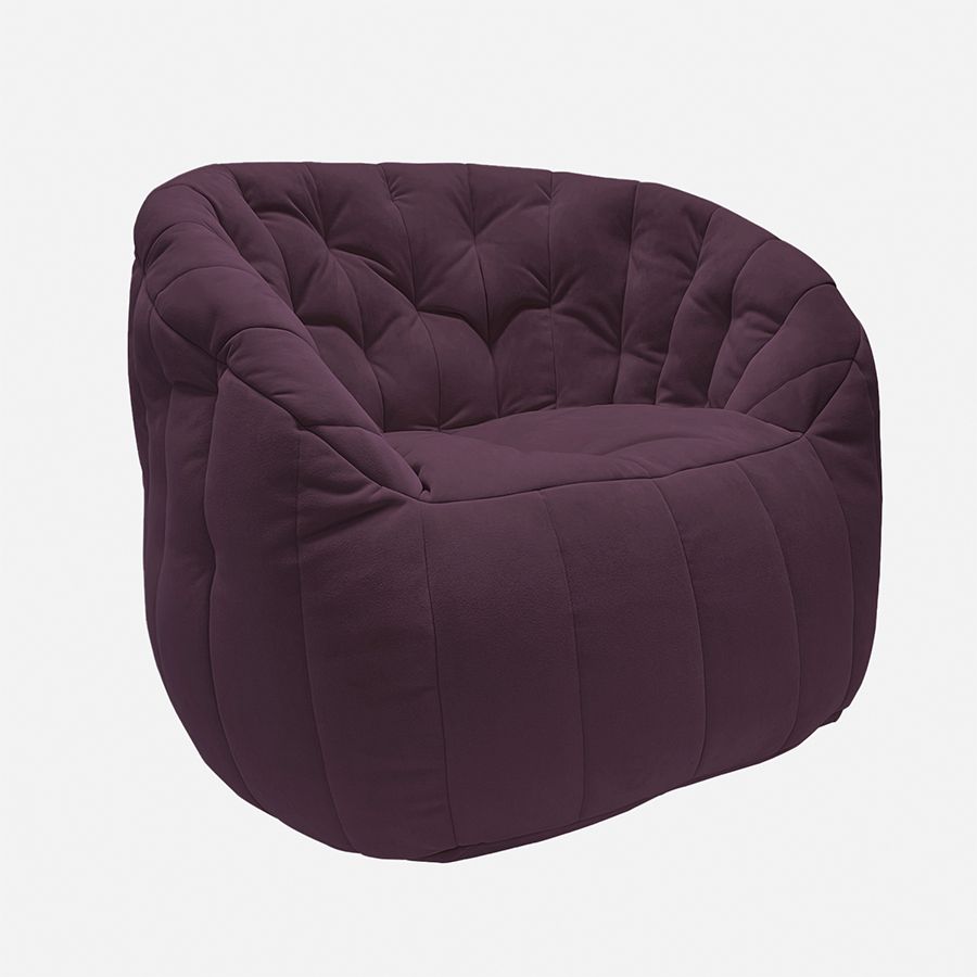 баклажановое полукруглое бескаркасное кресло Butterfly Sofa велюровое для гостиной, домашнего кинотеатра и офиса — вид сбоку