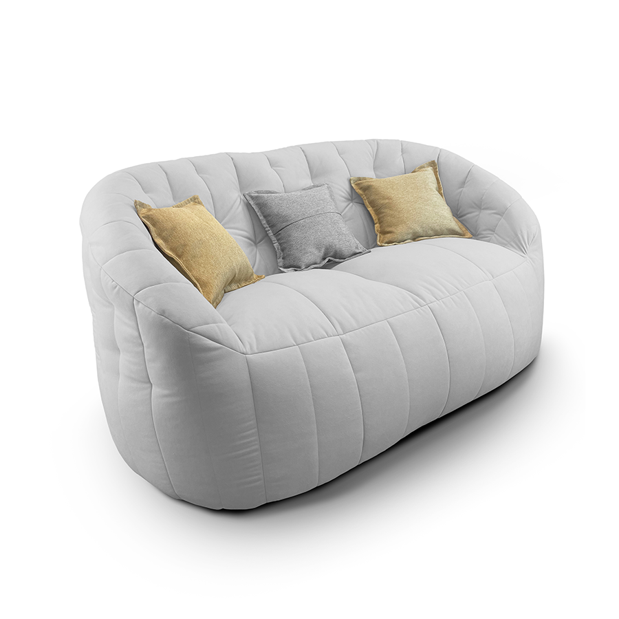 светло-серое двойной бескаркасный диван Butterfly Twin Sofa велюровое для гостиной и домашнего кинотеатра — вид сбоку