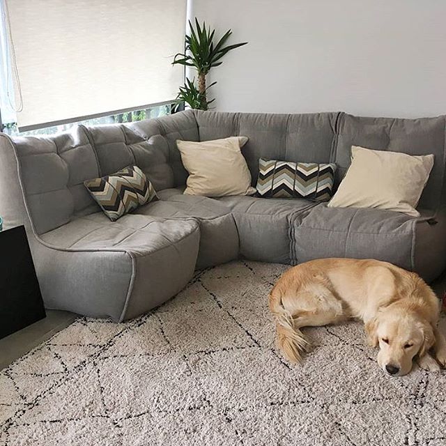 серое угловой модульный диван Mod3 Cozy Corner из Sofa Weave для гостиной и кабинета — крупный план