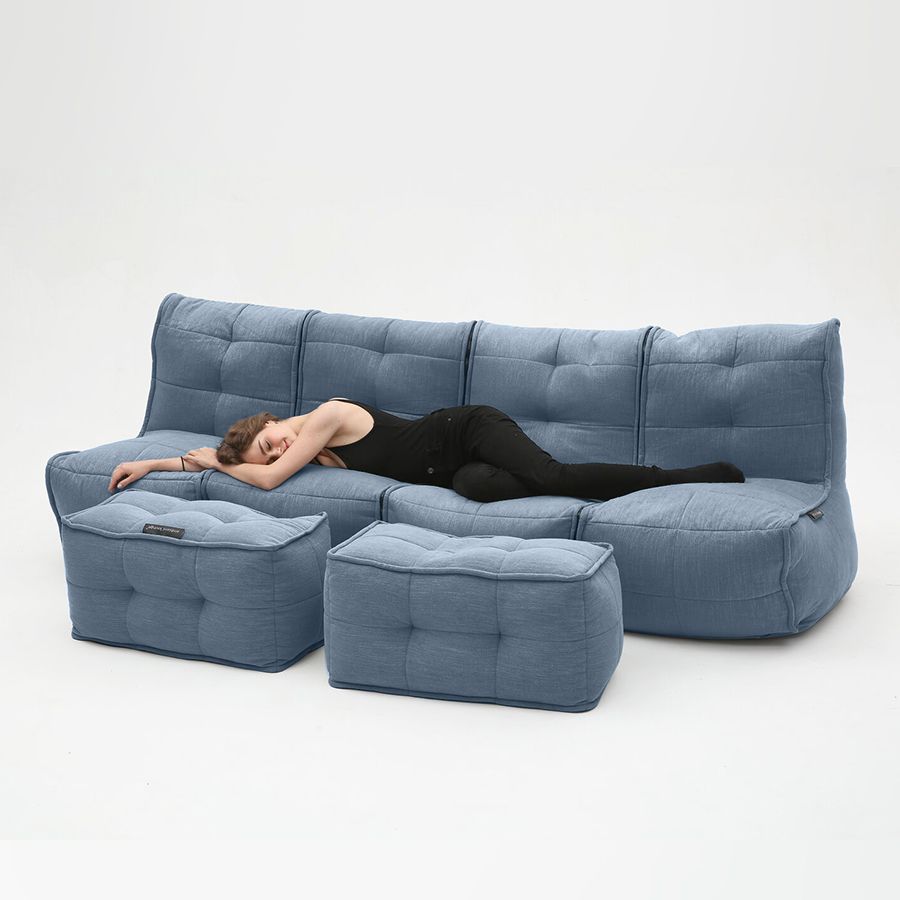 синее четырёхместный модульный диван Mod4 Quad Couch шенилловое для гостиной и домашнего кинотеатра