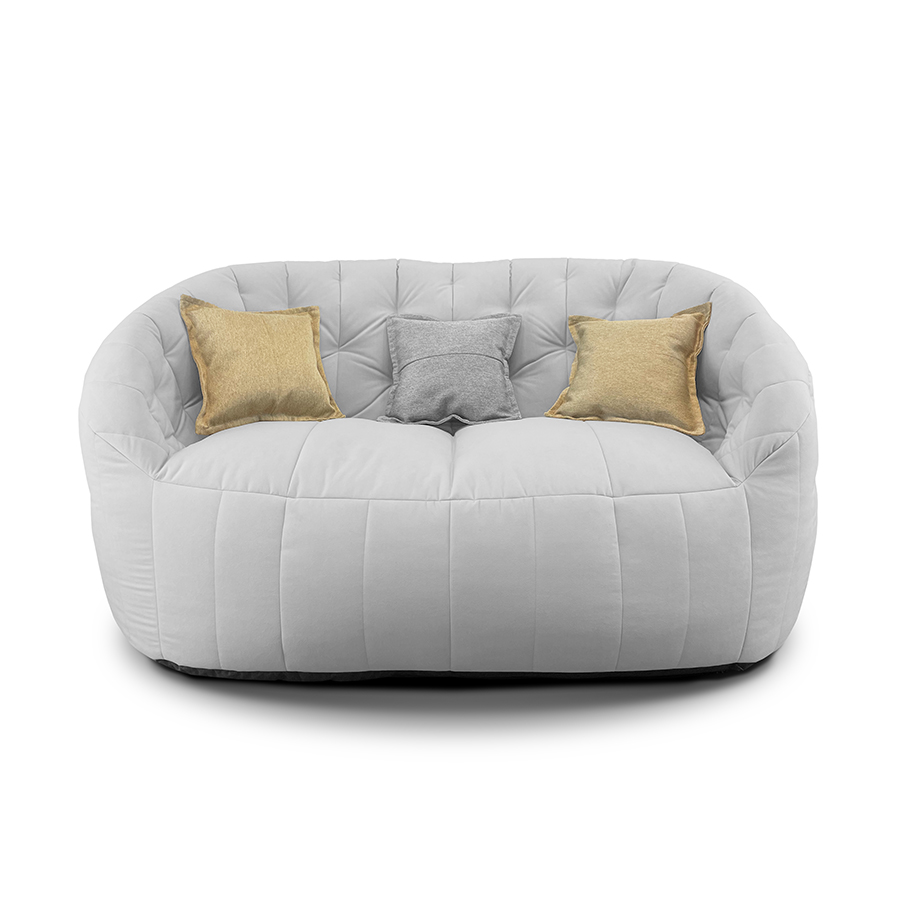 светло-серое двойной бескаркасный диван Butterfly Twin Sofa велюровое для гостиной и домашнего кинотеатра
