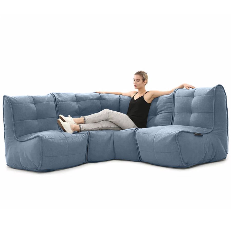 синее угловой модульный диван Mod3 Cozy Corner шенилловое для гостиной и кабинета — вид сбоку