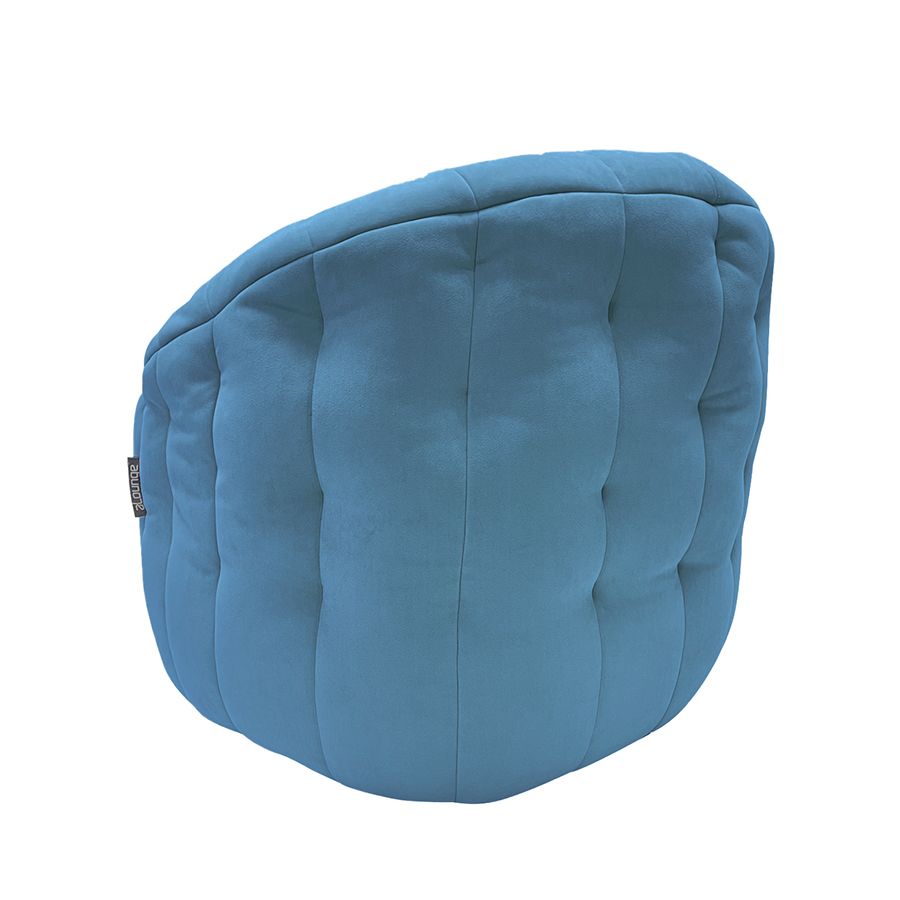 синее полукруглое бескаркасное кресло Butterfly Sofa велюровое для гостиной, домашнего кинотеатра и офиса — вид сбоку