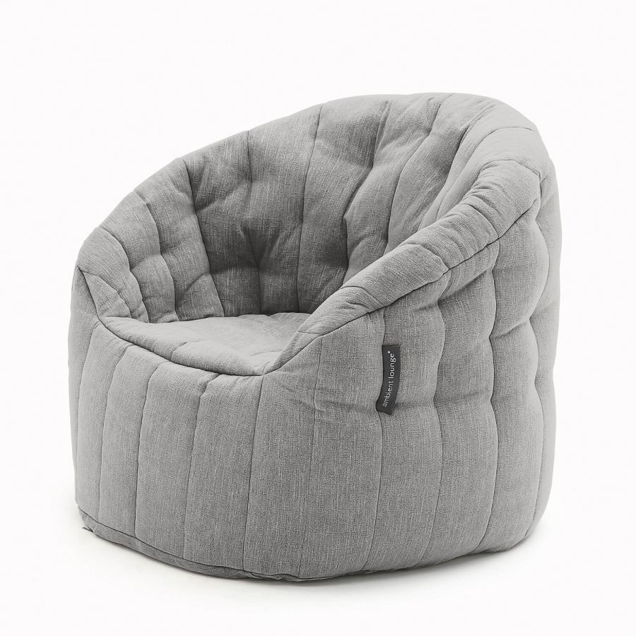 тёмно-серое полукруглое бескаркасное кресло Butterfly Sofa шенилловое для гостиной, домашнего кинотеатра и офиса — фото в интерьере