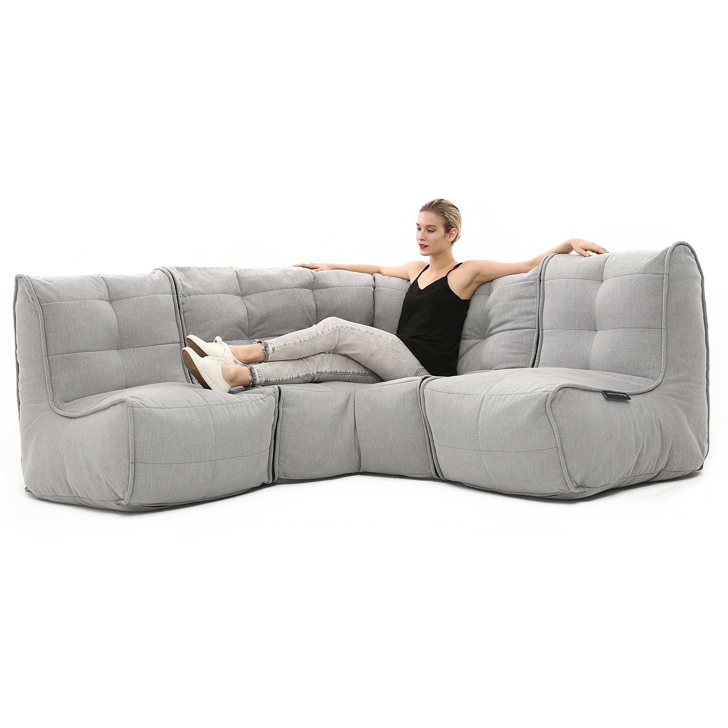 серое угловой модульный диван Mod3 Cozy Corner из Sofa Weave для гостиной и кабинета — вид сбоку