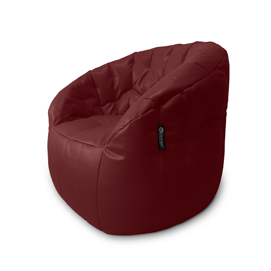 баклажановое полукруглое бескаркасное кресло Butterfly Sofa из экокожи для гостиной, домашнего кинотеатра и офиса — фото в интерьере