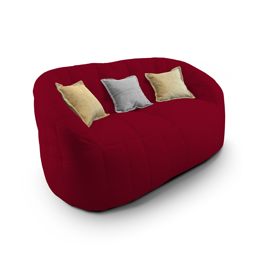 красное двойной бескаркасный диван Butterfly Twin Sofa велюровое для гостиной и домашнего кинотеатра — вид сбоку