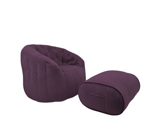 баклажановое просторное бескаркасное кресло Butterfly Sofa Deluxe велюровое для гостиной, переговорной и лаунж-зоны