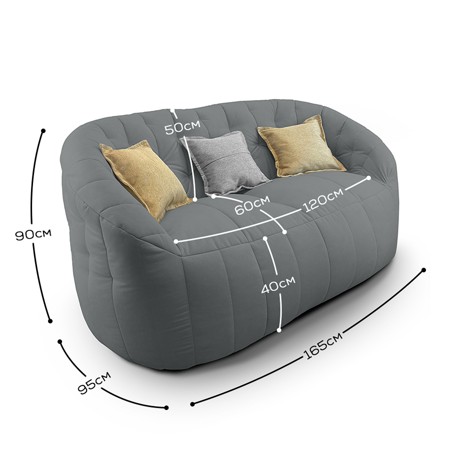 серое двойной бескаркасный диван Butterfly Twin Sofa велюровое для гостиной и домашнего кинотеатра