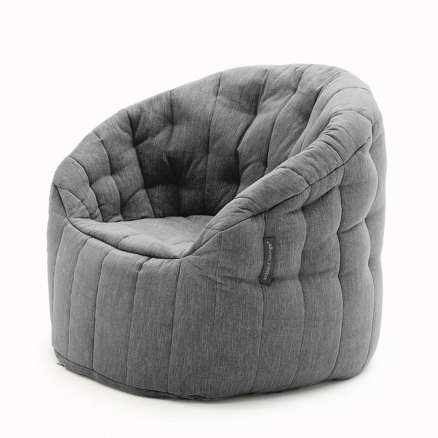 чёрное-графитовое полукруглое бескаркасное кресло Butterfly Sofa шенилловое для гостиной, домашнего кинотеатра и офиса — фото в интерьере