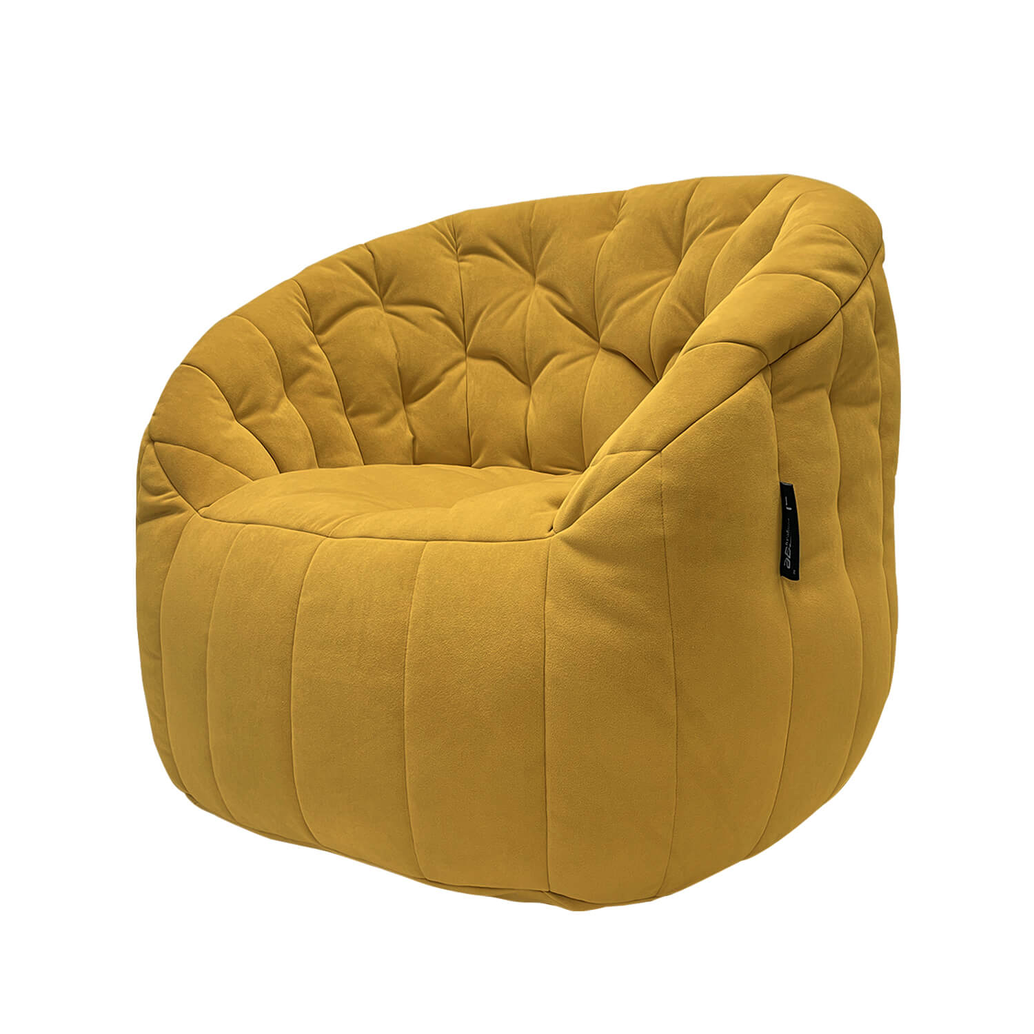 жёлтое полукруглое бескаркасное кресло Butterfly Sofa велюровое в интерьере гостиная