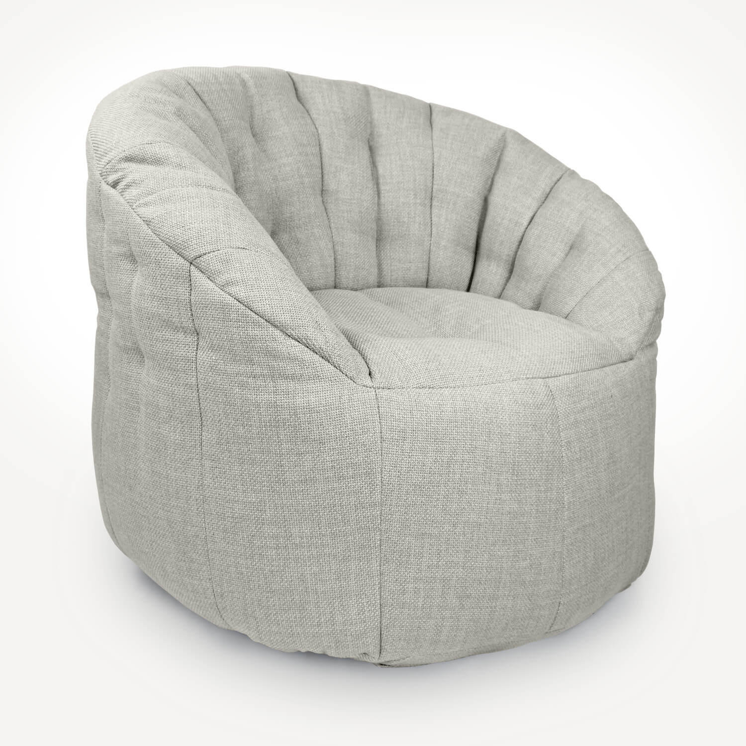 светло-серое полукруглое бескаркасное кресло Butterfly Sofa из рогожки для гостиной, домашнего кинотеатра и офиса — фото в интерьере