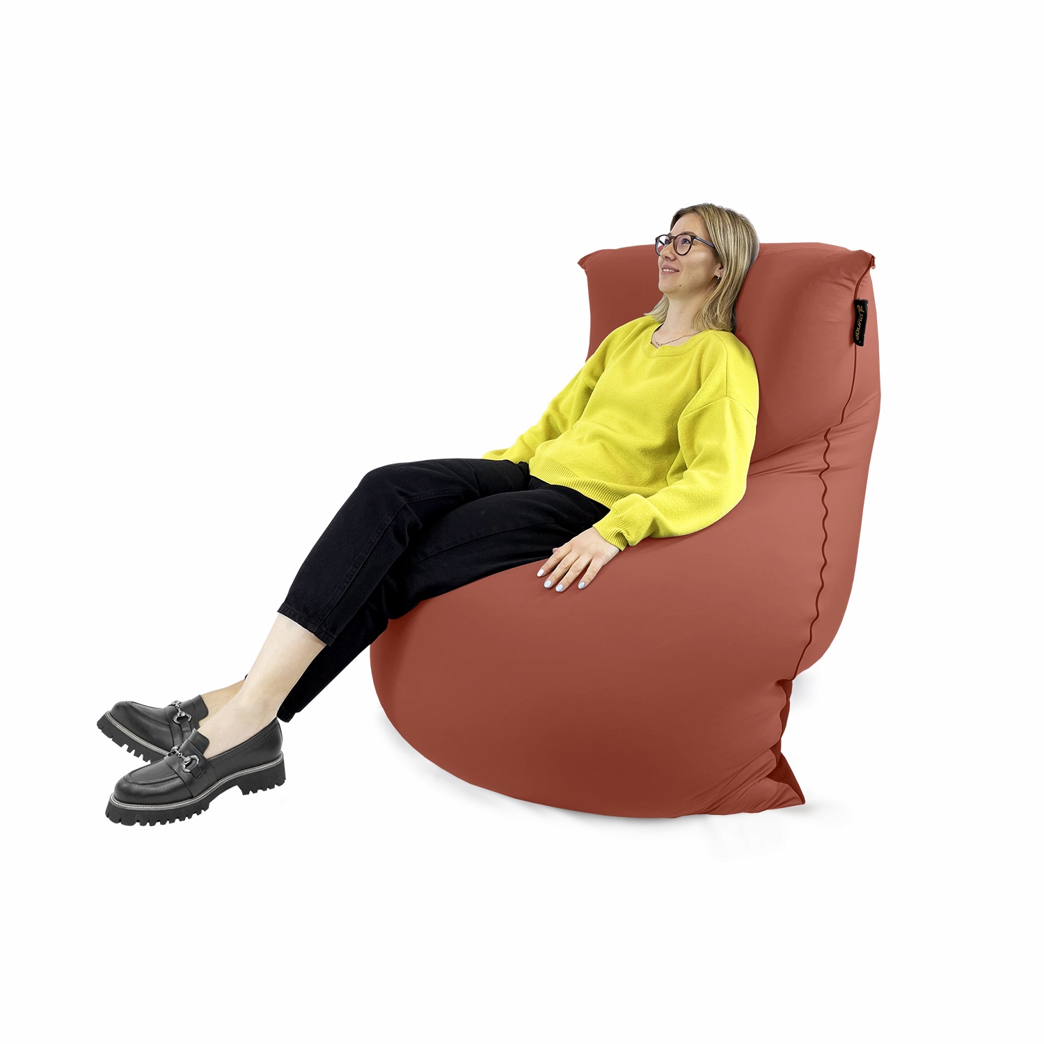 коричневое мягкое кресло-мешок SNUGG эластичное (спандекс) для детской, гостиной и игровой зоны — фото в интерьере