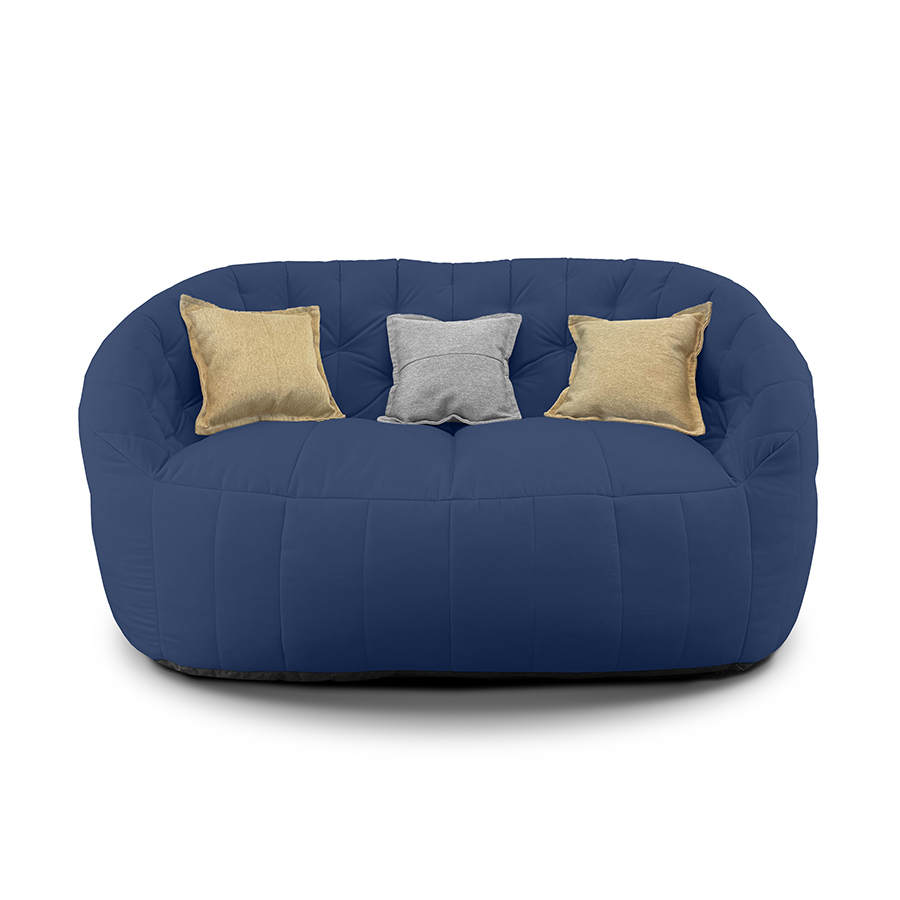 синее двойной бескаркасный диван Butterfly Twin Sofa велюровое для гостиной и домашнего кинотеатра