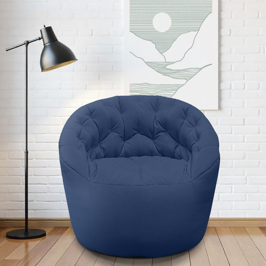 синее компактное бескаркасное кресло Butterfly Light Sofa велюровое для гостиной, детской и офиса