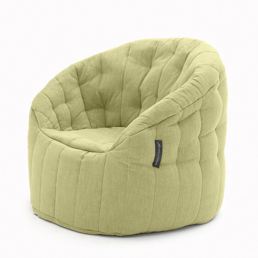 зелёное полукруглое бескаркасное кресло Butterfly Sofa шенилловое для гостиной, домашнего кинотеатра и офиса — фото в интерьере