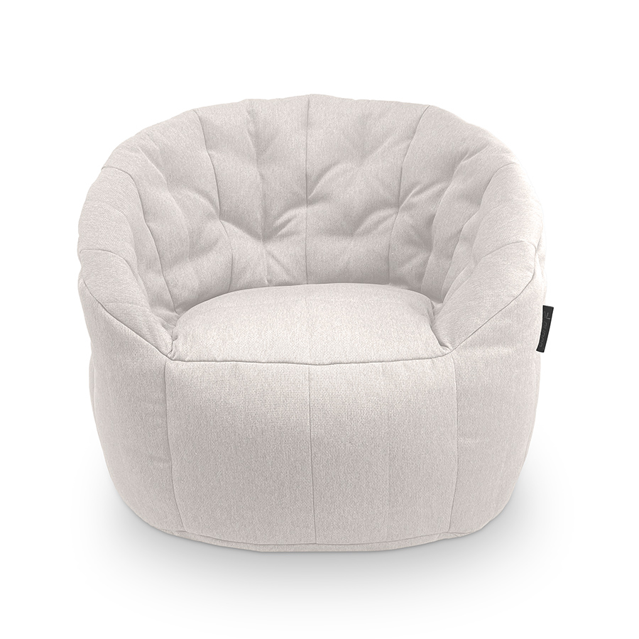 белое полукруглое бескаркасное кресло Butterfly Sofa жаккардовое для гостиной, домашнего кинотеатра и офиса — вид сбоку
