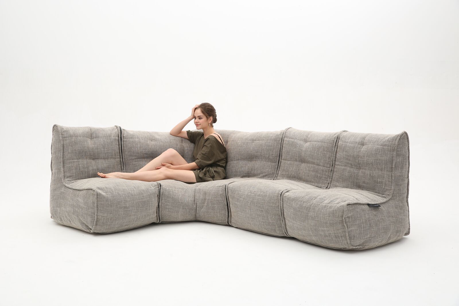 натуральное Г-образный модульный диван Mod4 L Sofa из Sofa Weave для гостиной и зала — вид сбоку