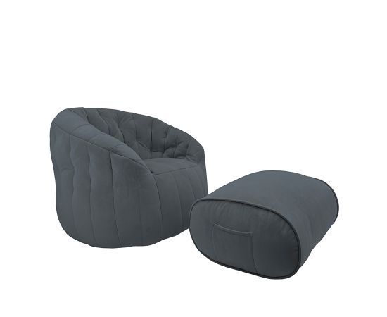 тёмно-серое просторное бескаркасное кресло Butterfly Sofa Deluxe велюровое для гостиной, переговорной и лаунж-зоны